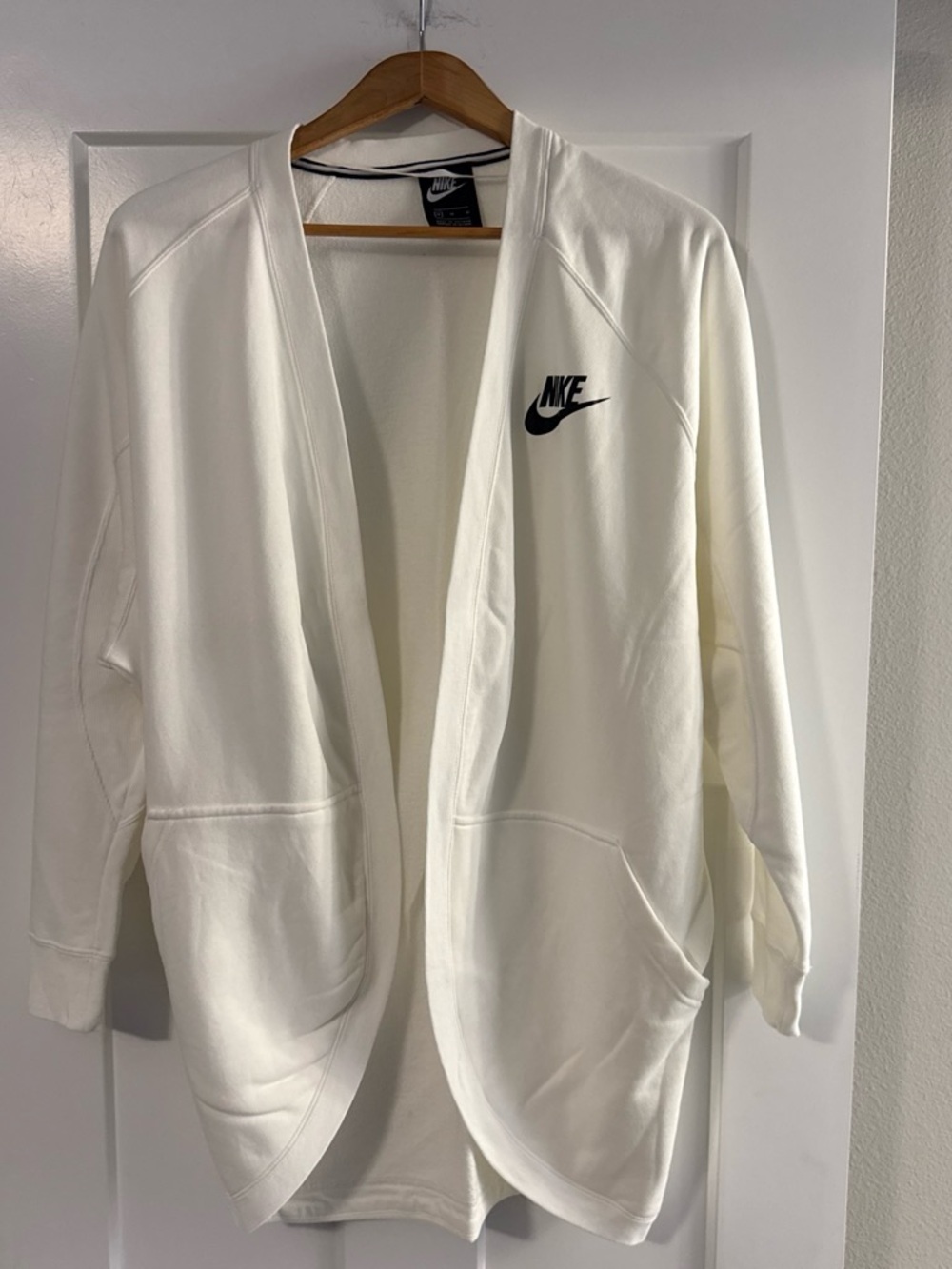 Nike Women's White Open-Front Cardigan Jacket with Black Logo